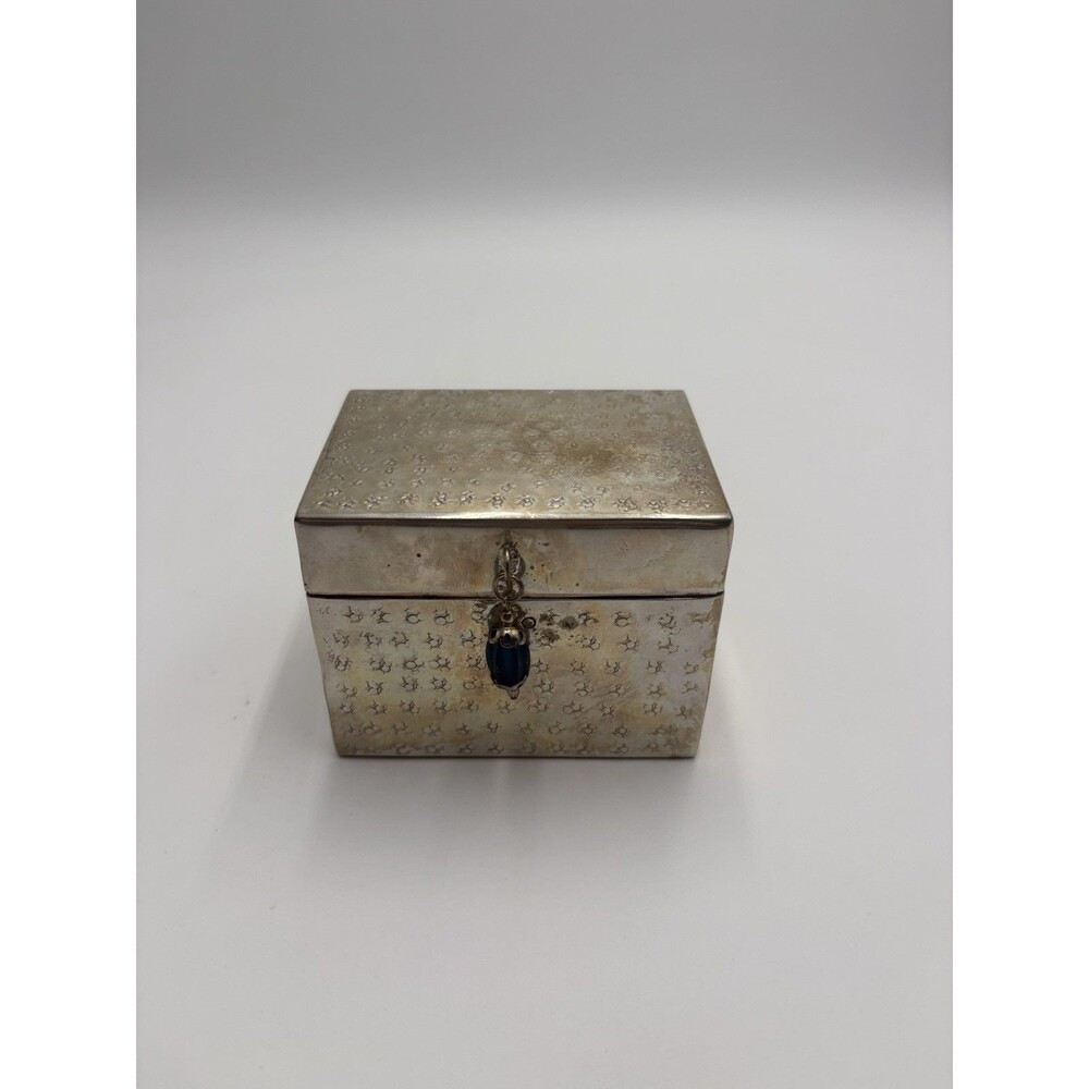 Set of 6 Glass & Silvertone Wire Napkin Wire Holders in Indian Silver case